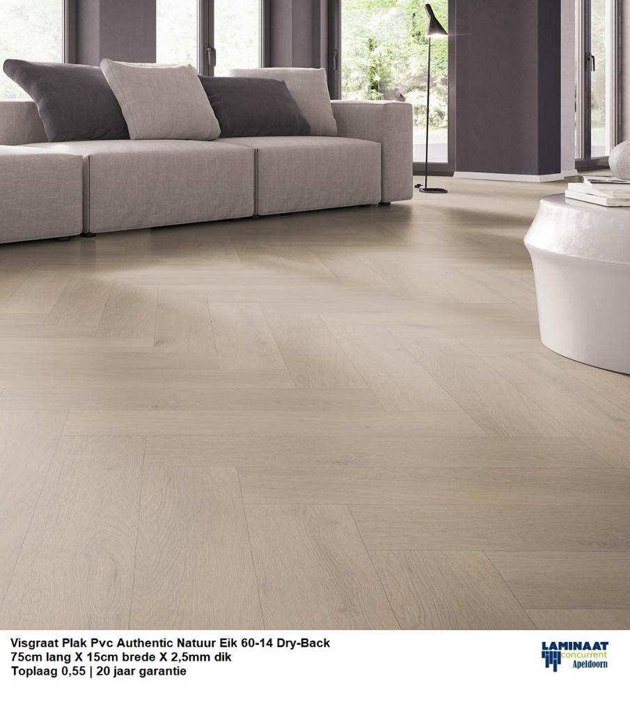Visgraat Plak Pvc Natuur Eik 60-14 Toplaag 0,55 €23,95m2, 75 m² of meer, Beige, Nieuw, Ophalen of Verzenden
