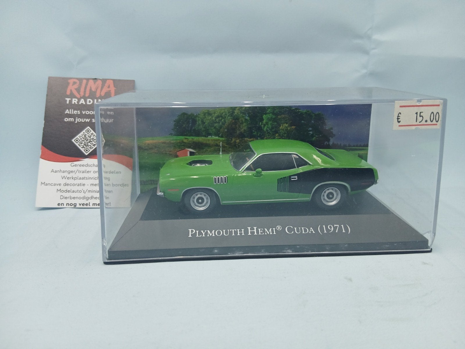 Plymouth Hemi Cuda (1971) modelauto - Groen 1 op 43, Ophalen of Verzenden, Nieuw, Auto, Overige merken