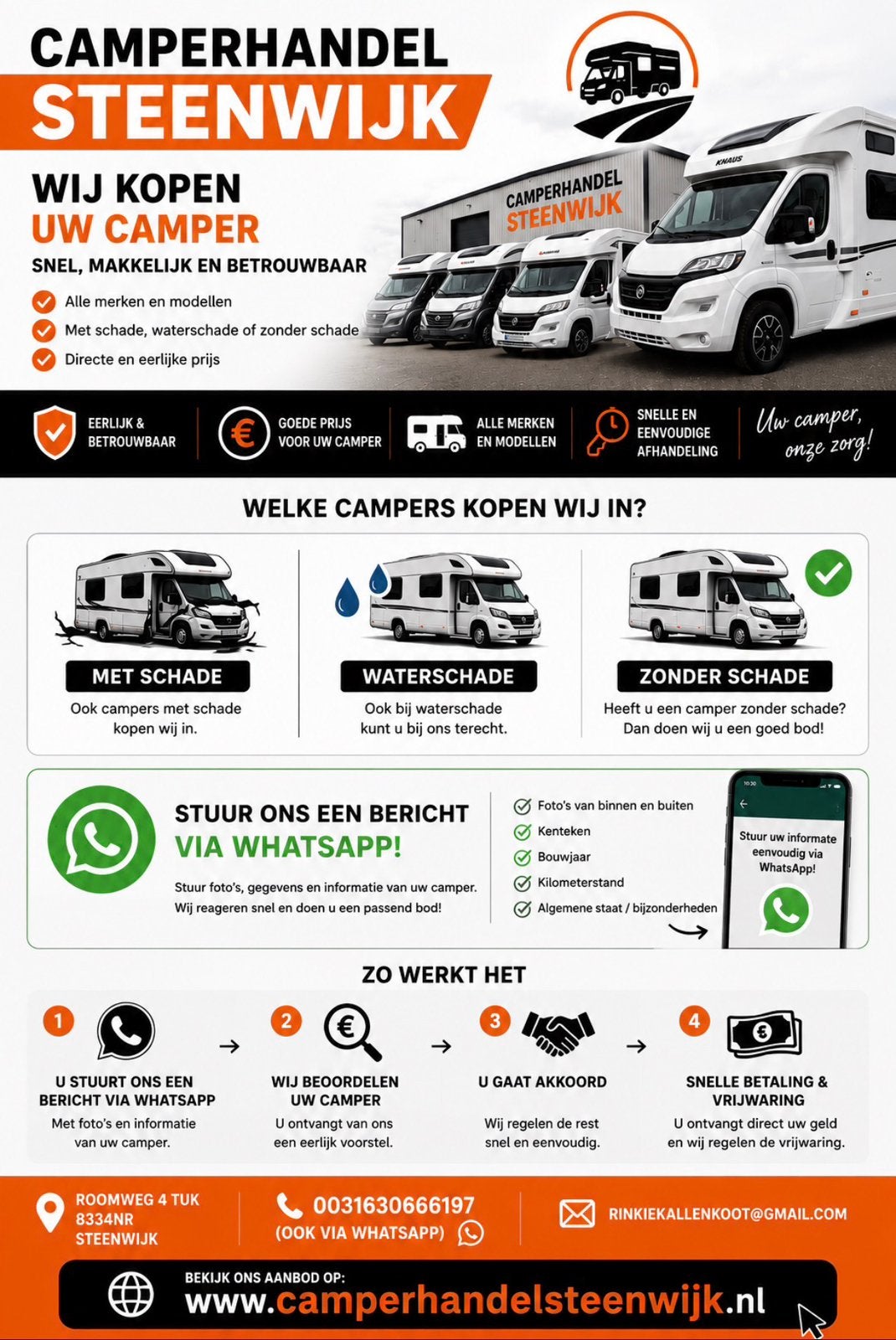 Wij kopen uw camper / caravan snel en betrouwbaar .