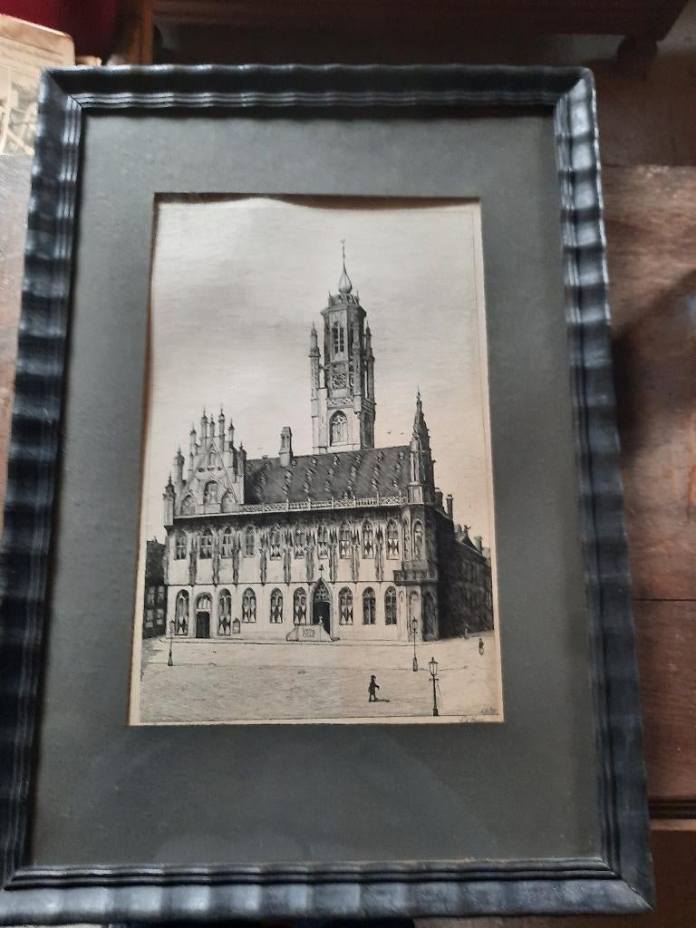 Ets S.V.Hoog, Antiek en Kunst, Ophalen, Ets, Architectuur, Gesigneerd