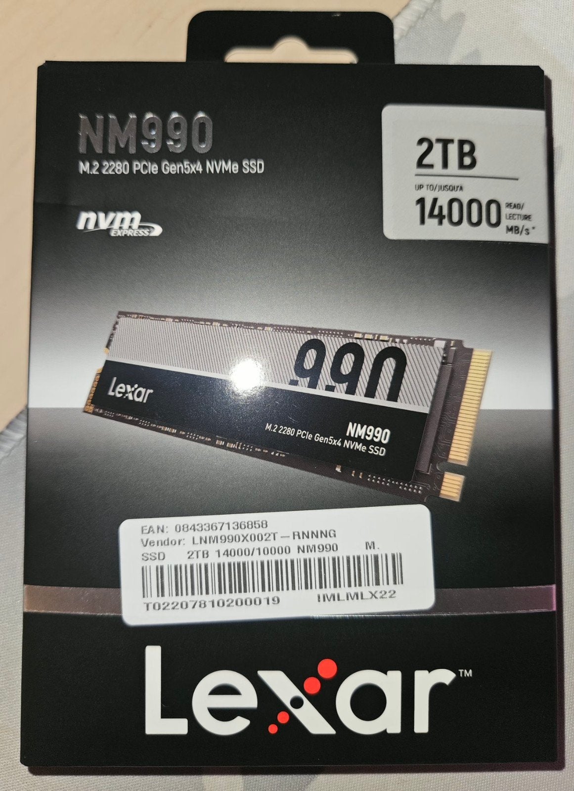 Lexar NM990 2TB PCIe 5.0 NVMe SSD, Computers en Software, Intern, 2TB, SSD, Lexar