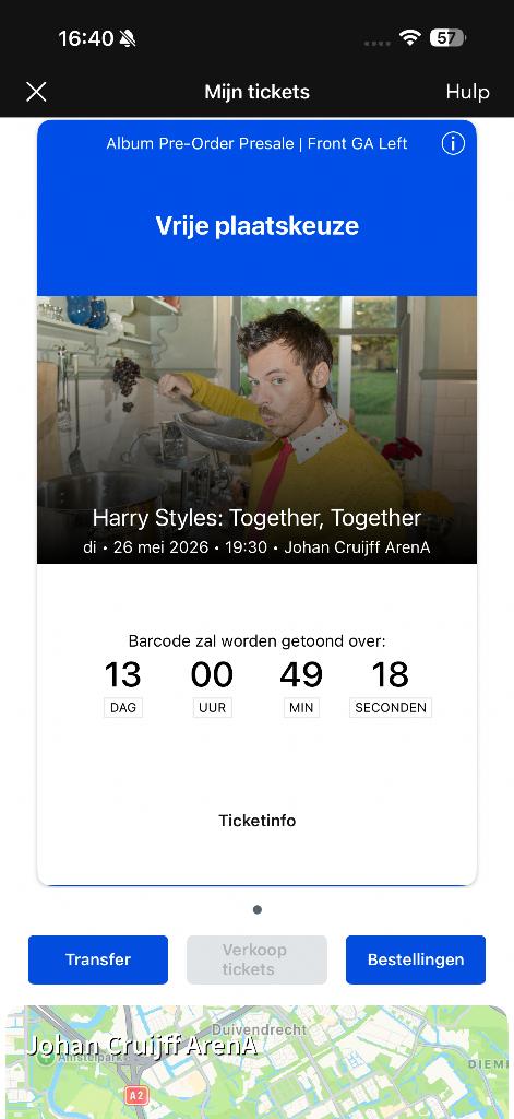 Harry Styles kaartje 26mei, Eén persoon, Mei