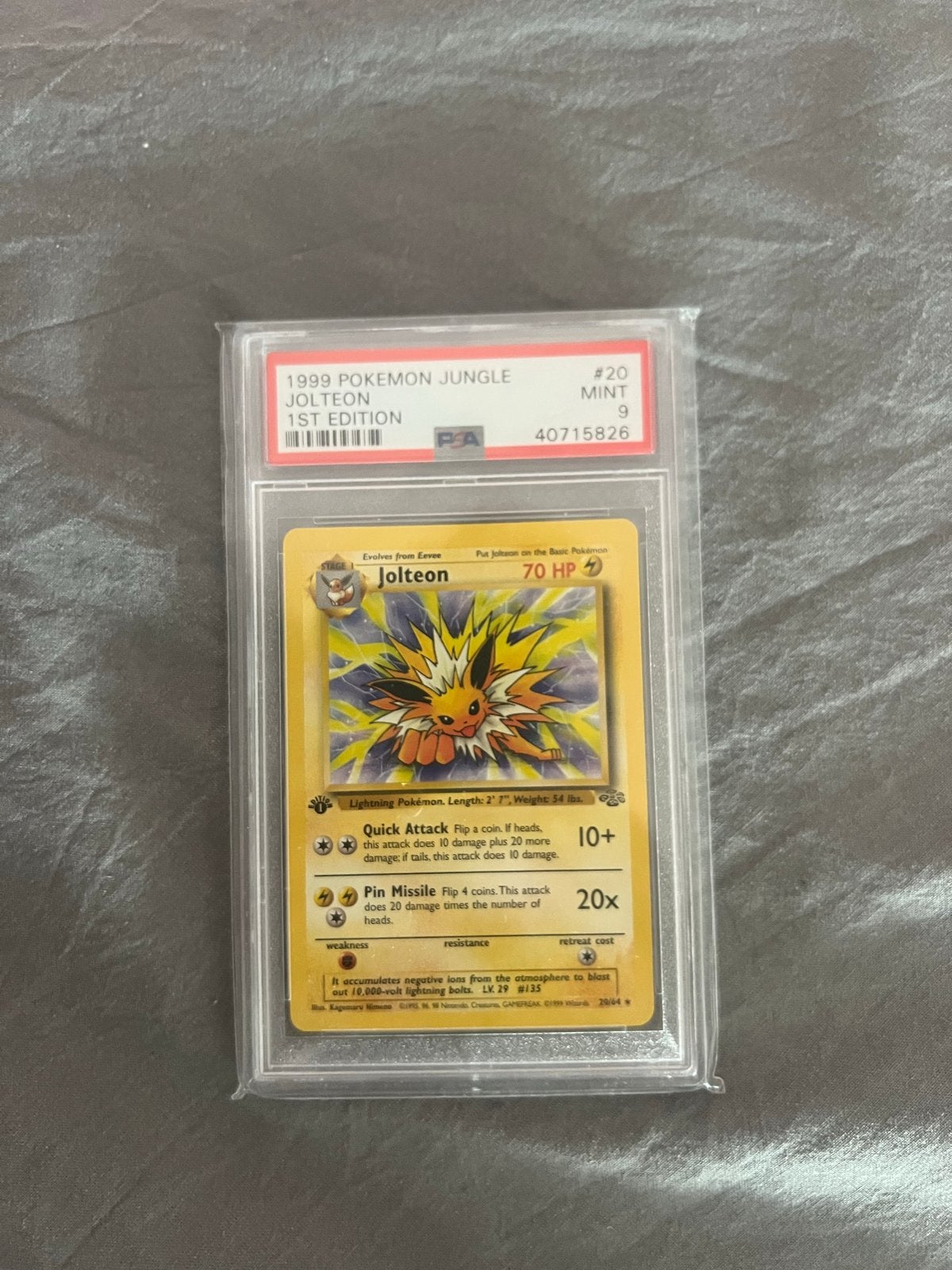 Jolteon Jungle 1st Edition PSA 9 Pokémon Kaart, Ophalen of Verzenden, Zo goed als nieuw, Losse kaart
