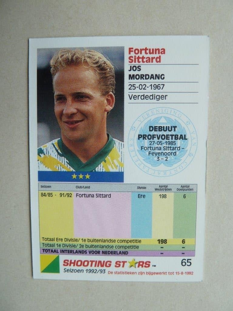 Shooting star 1992/1993  Nr.65 Jos.Mordang Fortuna Sittard, Ophalen of Verzenden, Zo goed als nieuw, Overige binnenlandse clubs
