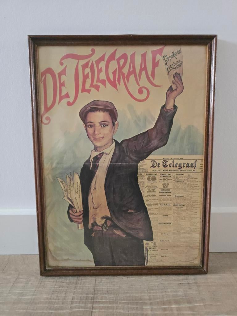 Zeer zeldzame antieke lithografie reclame De Telegraaf €125, Ophalen of Verzenden