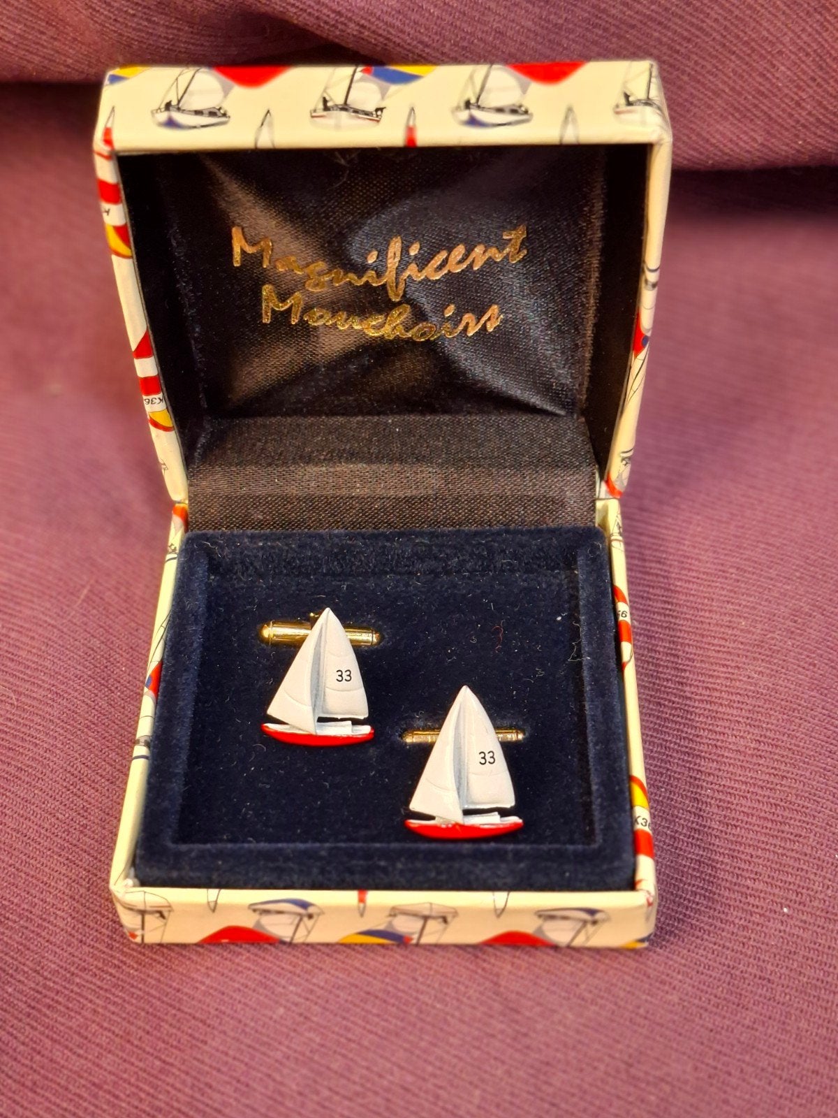 Vintage Manchetknopen Zeilboten Geëmailleerd Metaal, Sieraden, Tassen en Uiterlijk, Manchetknopen, Ophalen of Verzenden, Gebruikt
