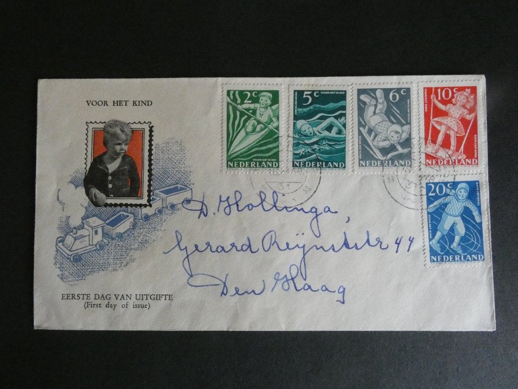 eerste dag enveloppen FDC voorloper kind 1948, Postzegels en Munten, Ophalen of Verzenden, Beschreven, Nederland