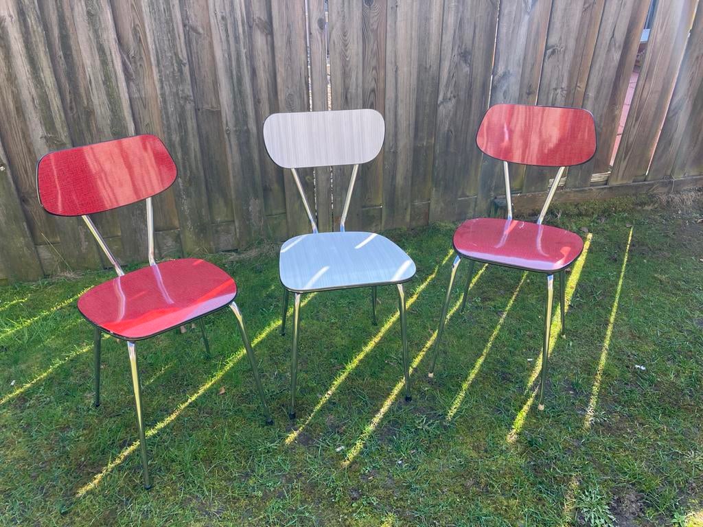 Retro Formica Keukenstoeltjes - Set van 3, Ophalen, Gebruikt, Overige kleuren, Drie
