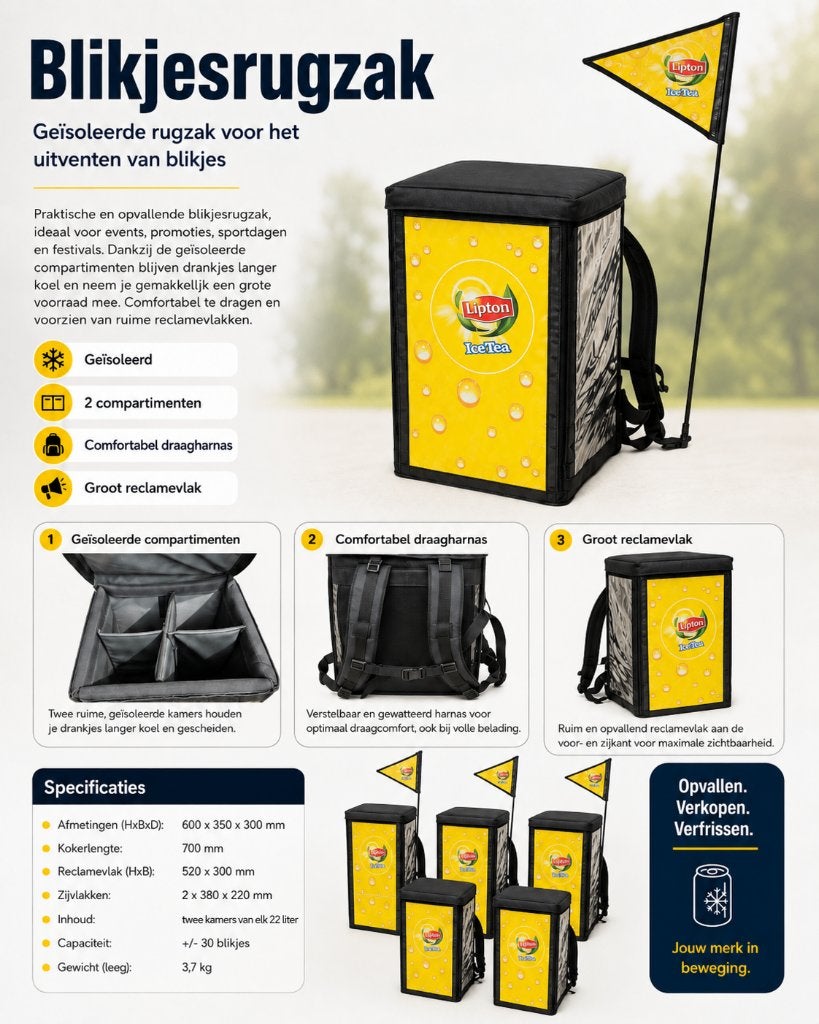 Blikjesrugzak / geïsoleerde rugzak voor events en promoties, Eén persoon