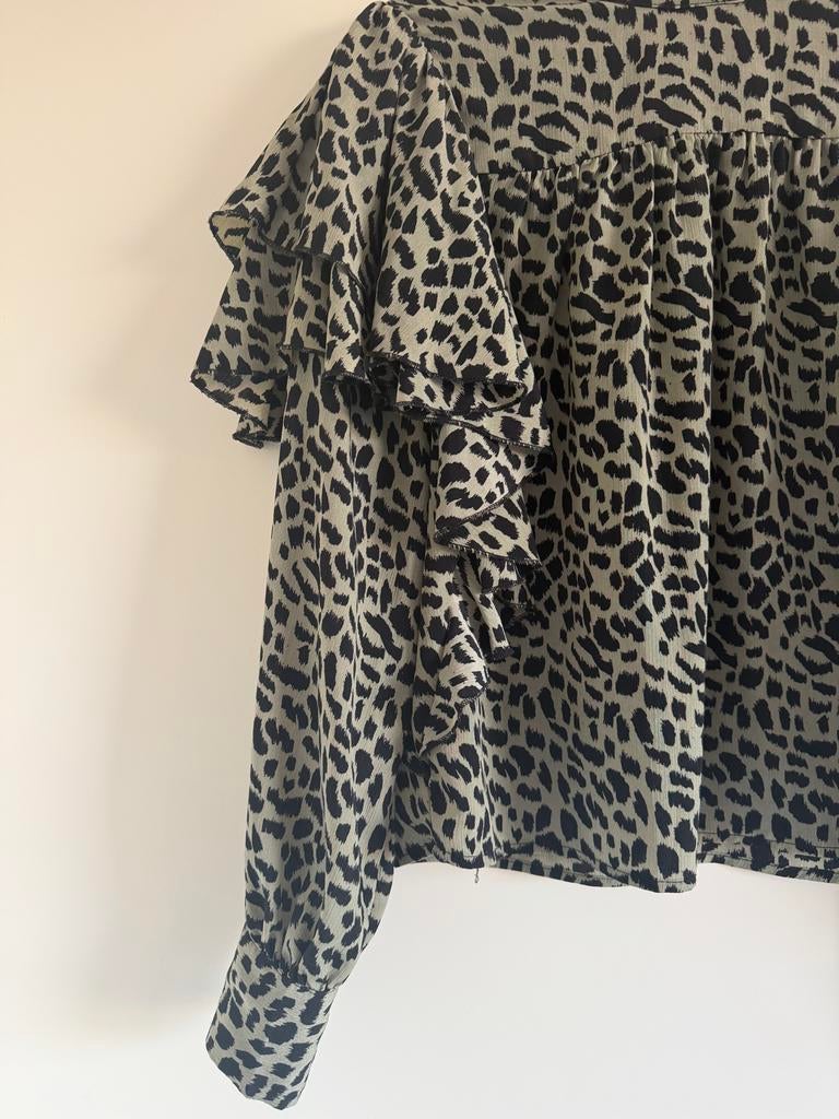Loavies Blouse met Luipaardprint en Ruches - Maat L, Ophalen of Verzenden, Zo goed als nieuw, Maat 42/44 (L), Groen