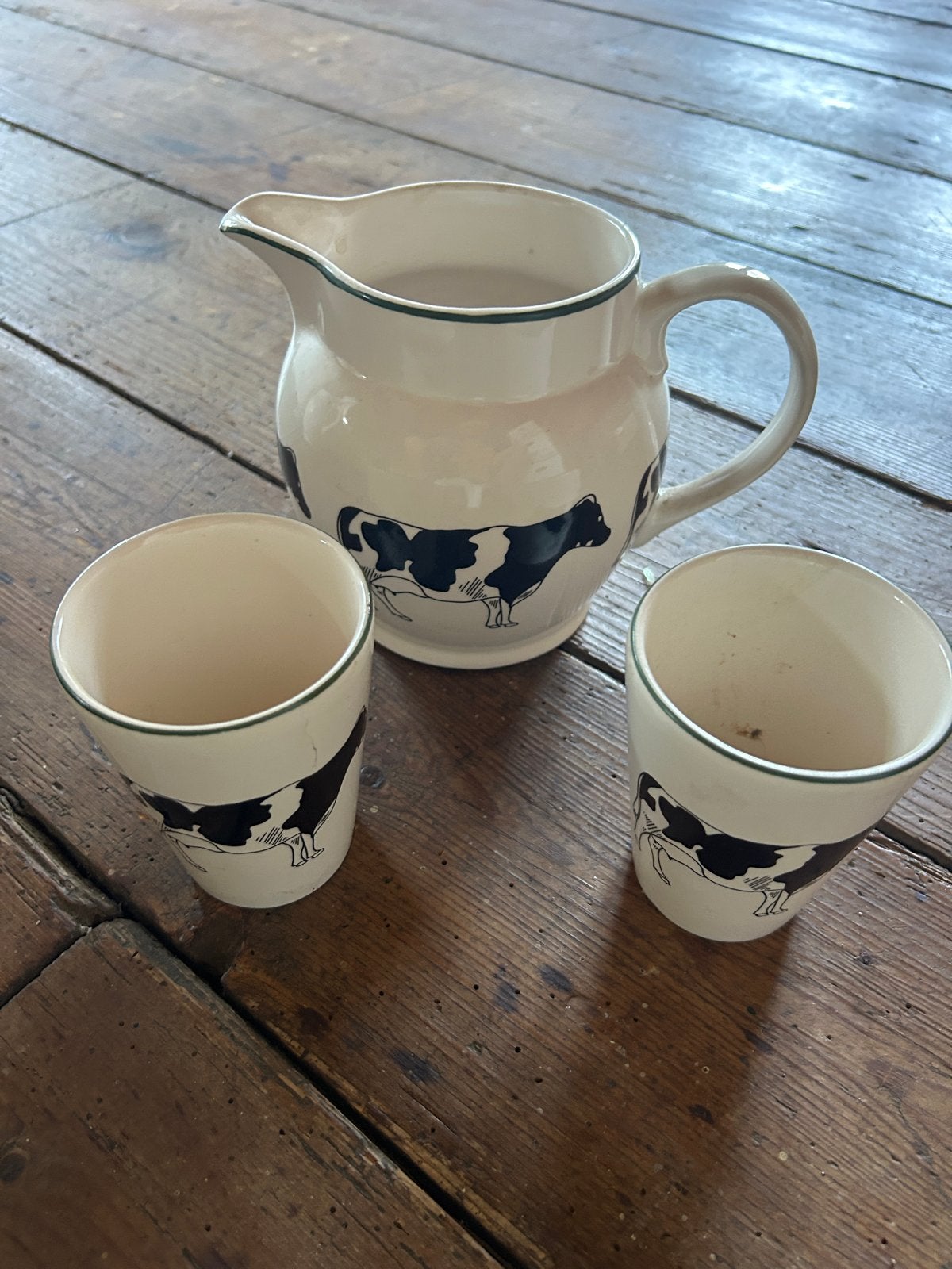 Vintage Melkkan en Bekers met Koeienprint, Antiek en Kunst, Antiek | Keramiek en Aardewerk, Ophalen of Verzenden