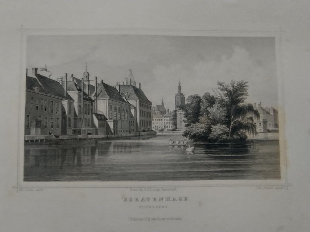 50 A Den Haag s,Gravenhage Staalgravure de Vijverberg, Antiek en Kunst, Ophalen of Verzenden, Architectuur, Gravure, 1800 - 1899
