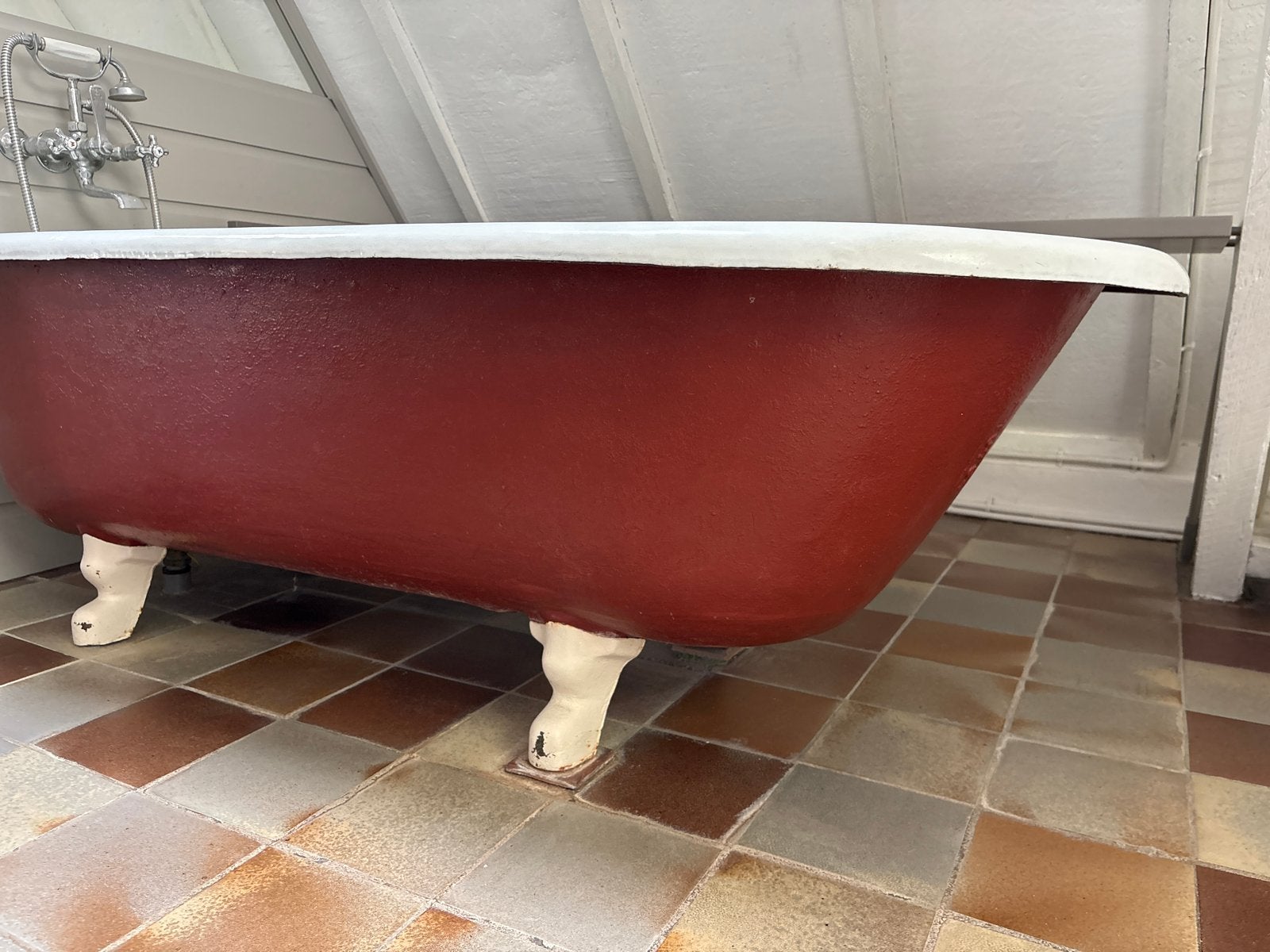 Vintage stalen bad op pootjes met kraan, Ophalen, Gebruikt, Chroom, Bad