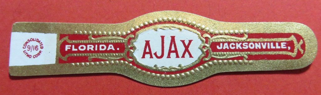 US USA Amerikaans bandje Ajax, Verzamelen, Rookartikelen, Aanstekers en Luciferdoosjes, Verzenden, Gebruikt, Sigarenbandjes