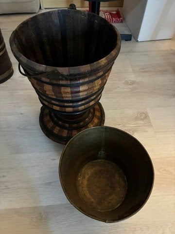 antieke bak hout met losse koperen binnenbak, Antiek en Kunst, Antiek | Koper en Brons, Ophalen, Koper
