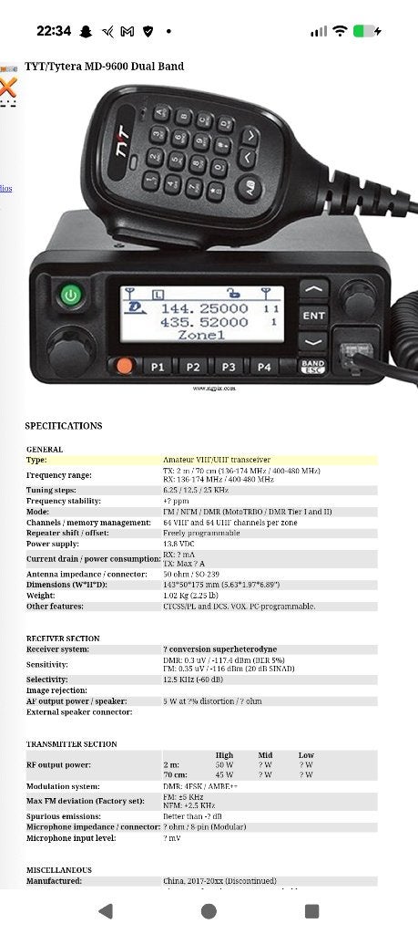 Te ruil  TYT MD 9600 voor een yaesu 7800 of 7900, Ophalen of Verzenden, Gebruikt, Zender en Ontvanger
