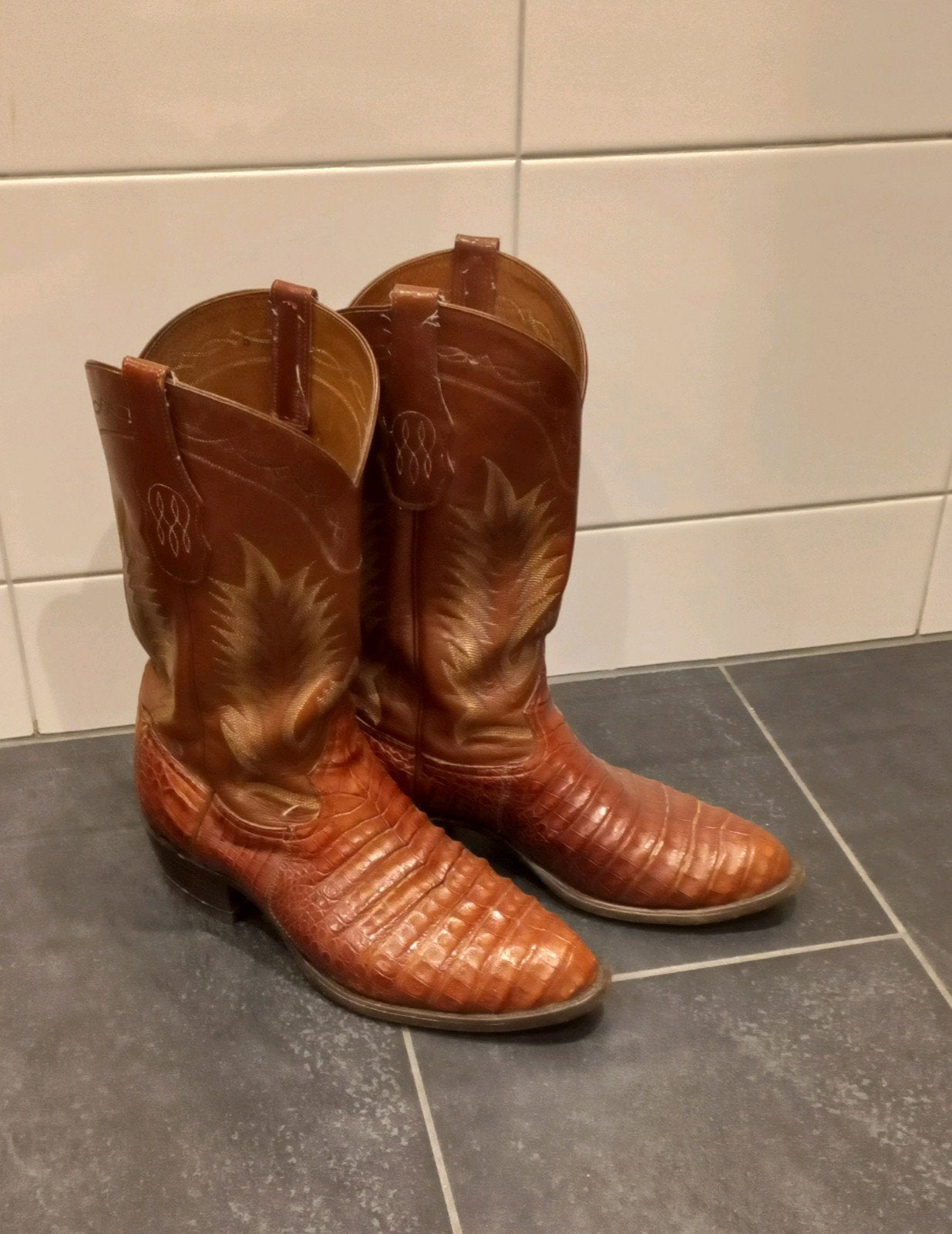Tony Lama Cowboy Laarzen, Echt Kaaiman leer., Bruin, Boots, Ophalen of Verzenden, Zo goed als nieuw