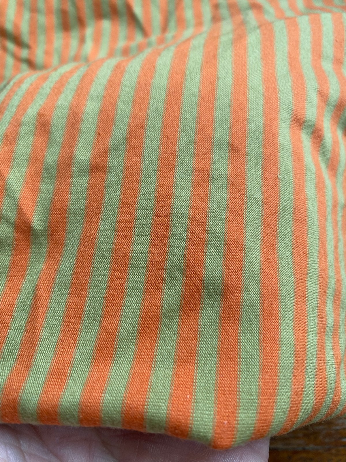 Gestreepte stof oranje/groen 150x80 cm, Hobby en Vrije tijd, Stoffen en Lappen, Meerkleurig, 120 cm of meer, Ophalen of Verzenden