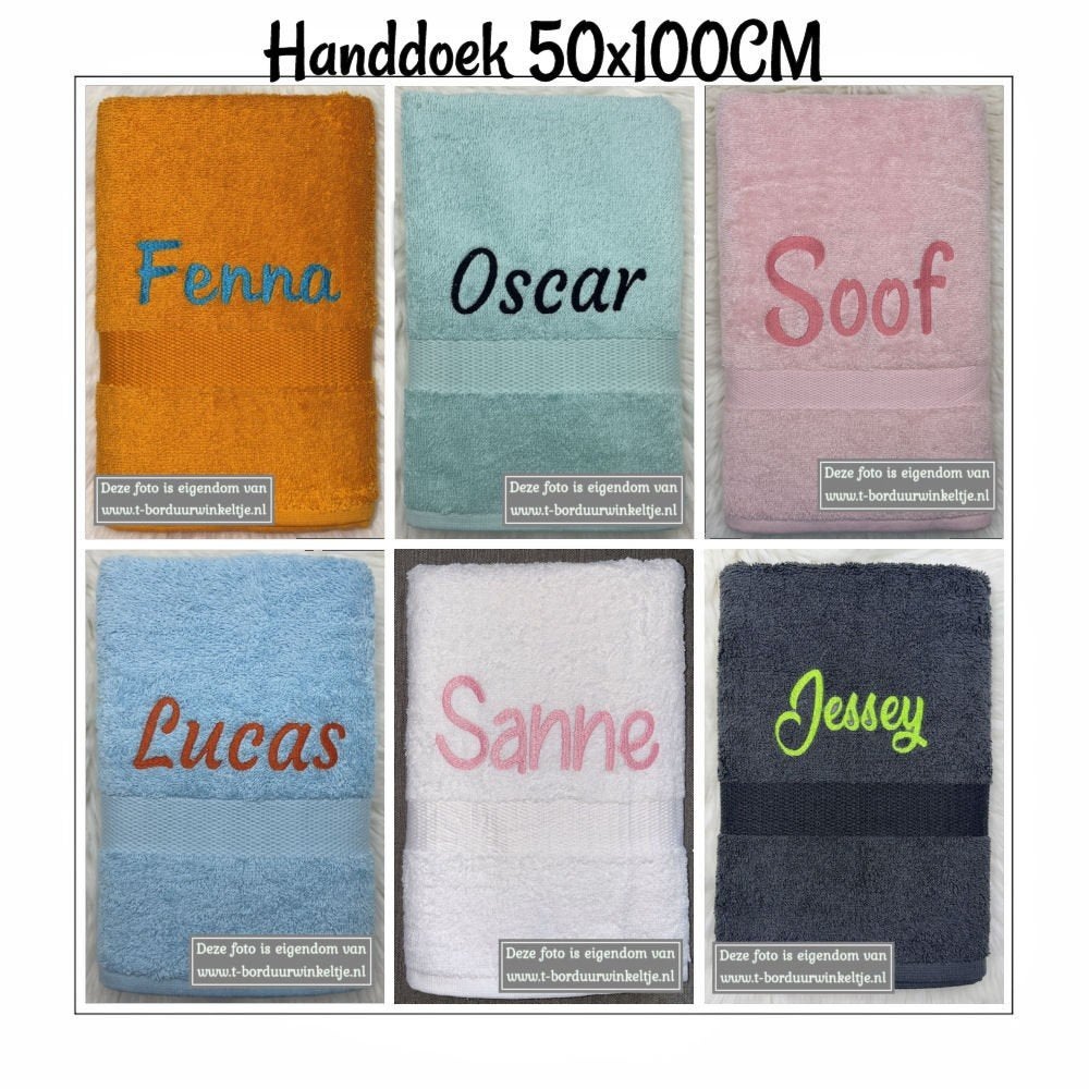 Handdoek 50x100CM geborduurd met naam (16 kleuren), Overige kleuren, Overige merken, Handdoek, Nieuw