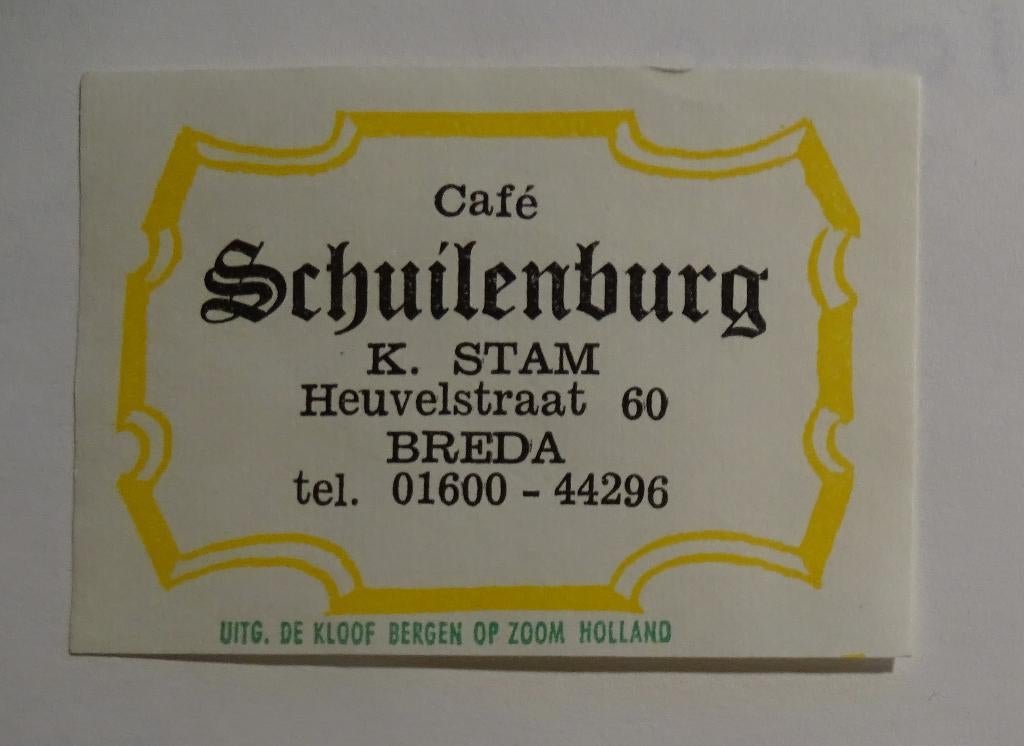 Café    SCHUILENBURG   Heuvelstraat    BREDA, Verzenden, Zo goed als nieuw, Luciferdoosjes of -merken