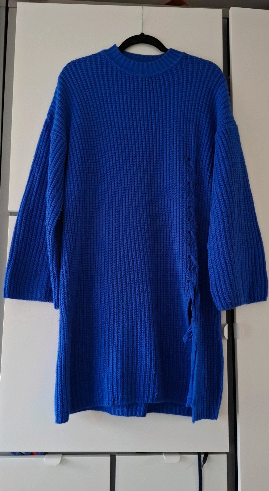 Bershka-night out blauwe gebreide trui met vetersluiting, Maat 38/40 (M), Blauw, Zo goed als nieuw, Bershka