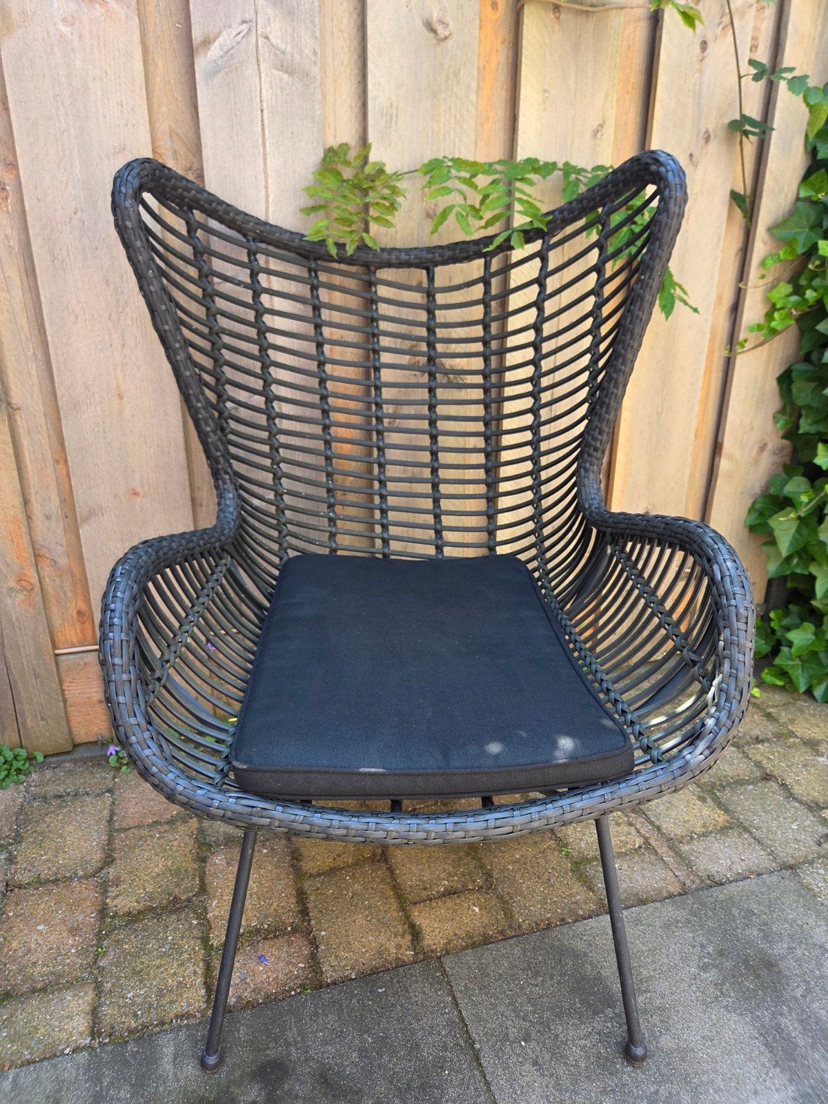 Zwarte rotan stoel met kussen, Ophalen, Gebruikt, Rotan