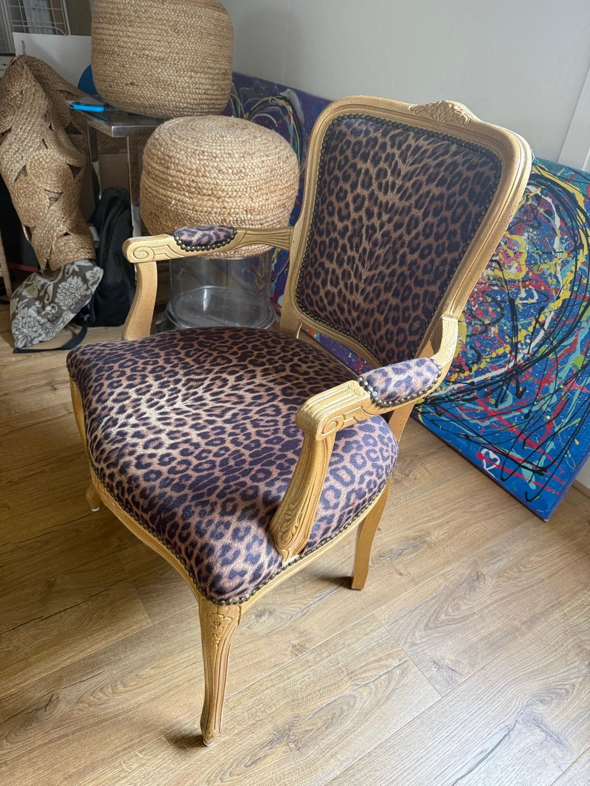 Stijlvolle Fauteuil met Luipaardprint  izgs, Ophalen, Gebruikt, Minder dan 75 cm, 50 tot 75 cm