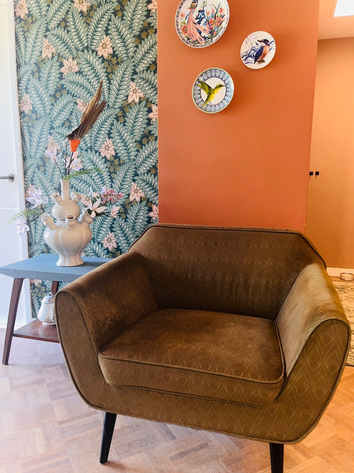 Mooie mosgroene fauteuil, Ophalen, Zo goed als nieuw, 75 tot 100 cm, 50 tot 75 cm