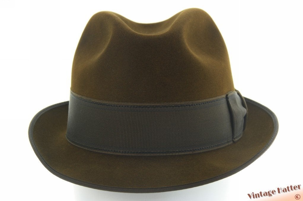 Vintage Gleufhoed Wegener bruinig groen geborsteld vilt 56, Wegener, Hoed, Ophalen of Verzenden, 57 cm (M, 7⅛ inch) of minder
