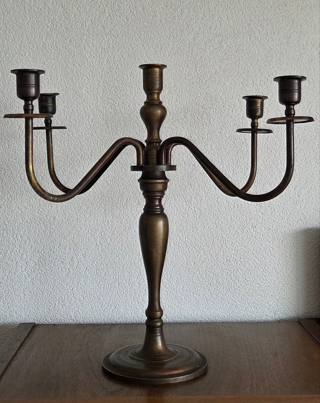 Vintage messing kandelaber – 5-armige kandelaar (35 cm), Ophalen of Verzenden, Koper of Brons