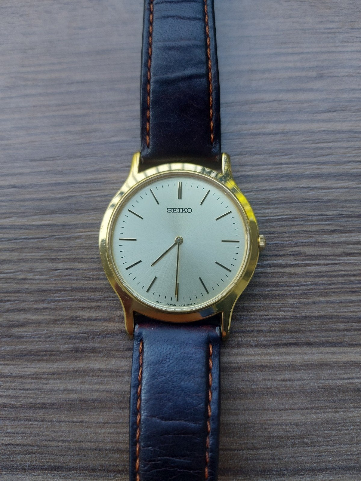 Seiko vintage dress quartz horloge double, Seiko, Polshorloge, Ophalen of Verzenden, Leer
