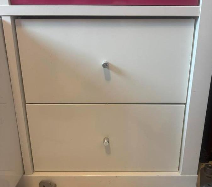 Kallax Lade inzet met 2 witte hoogglans lades, Huis en Inrichting, Kasten | Ladekasten, Ophalen, Gebruikt, 3 of 4 laden, Minder dan 100 cm