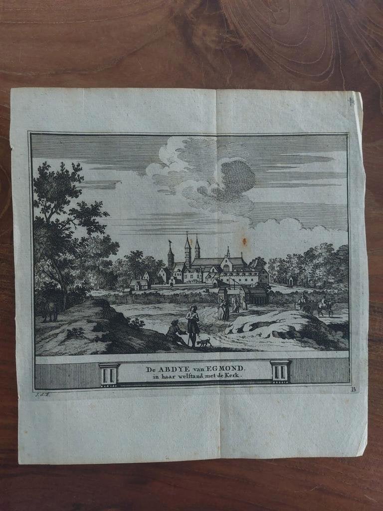 16 / Abdij van Egmond - Originele gravure uit 1736, Ophalen of Verzenden