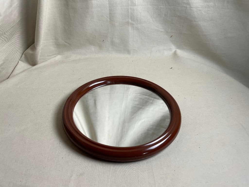 Vintage bruine ronde spiegel Tiger Products jaren 70, Minder dan 50 cm, Gebruikt, Rond, Ophalen of Verzenden