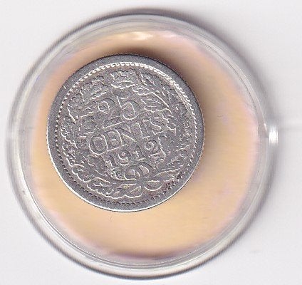 25 Cent 1912  Zeer Goed, Postzegels en Munten, Munten | Nederland, Verzenden, Koningin Wilhelmina, 25 cent, Zilver