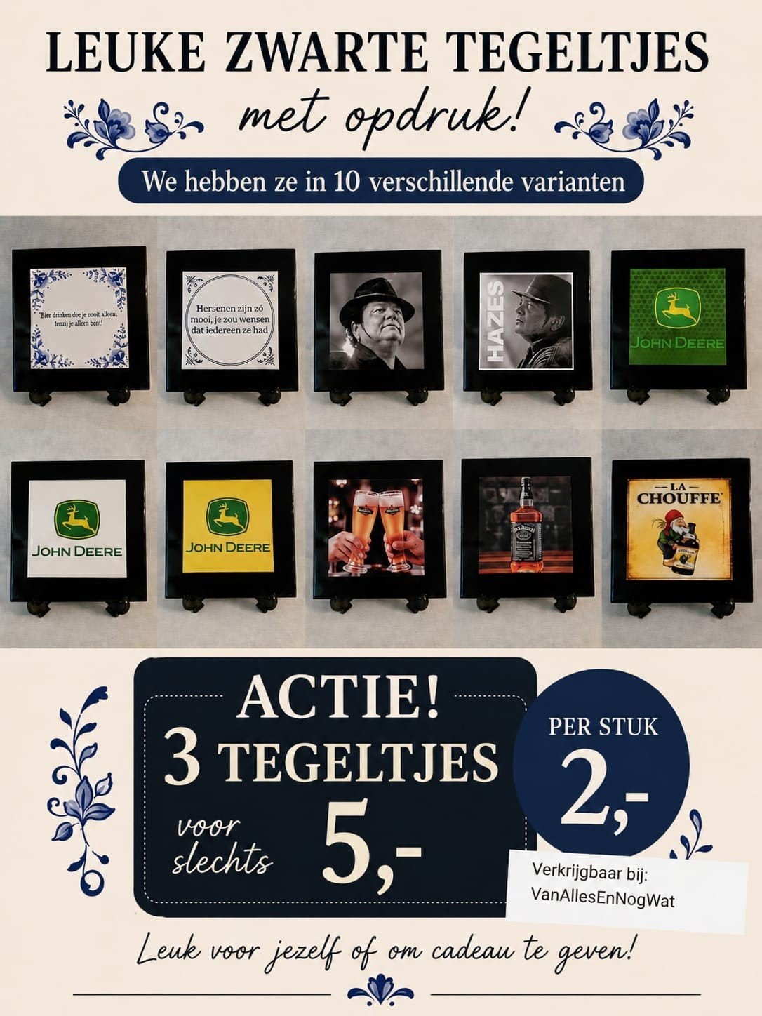 Leuke zwarte tegeltjes met opdruk - 44 varianten!, Ophalen