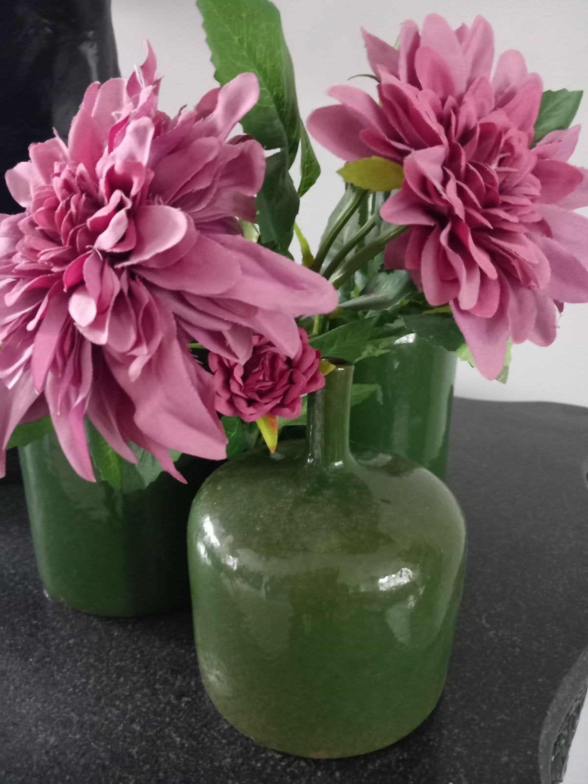 3 decoratieve groene vazen, Ophalen of Verzenden, Groen