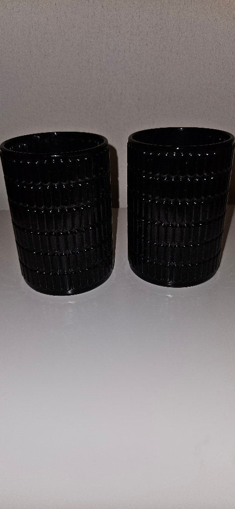 2 zwarte glazen bekers vaasjes samen voor maar € 1,50, Ophalen of Verzenden, Zo goed als nieuw