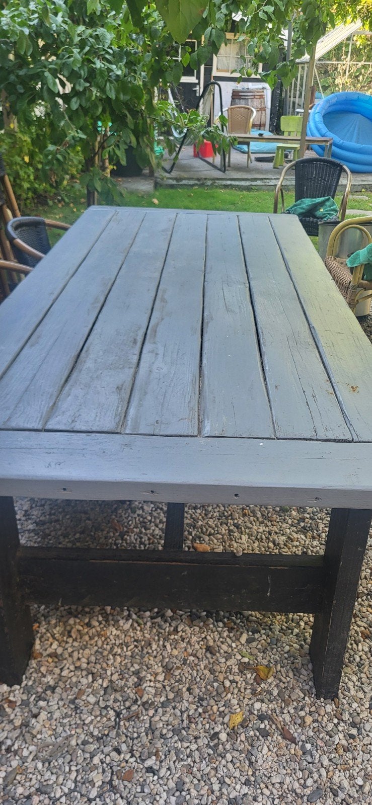 Robuuste houten tuintafel - Grijs geverfd, Ophalen