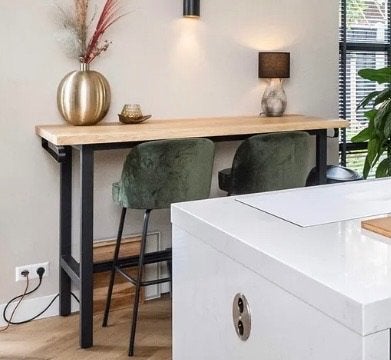 Bartafel massief eiken met 2 barstoelen van Be Pure Home, Ophalen, Zo goed als nieuw, Inclusief barstoelen