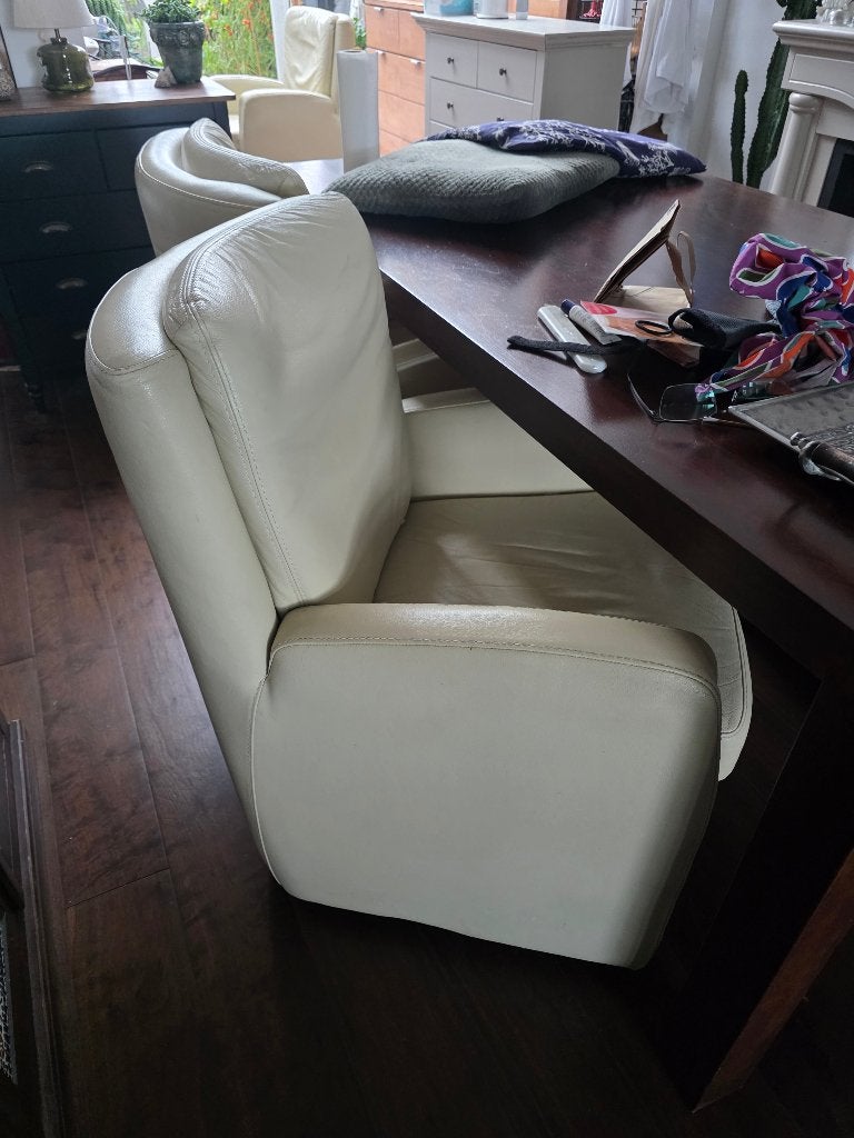 4 eetkamerstoelen/fauteuil leder, Ophalen, Gebruikt, Overige kleuren, Leer