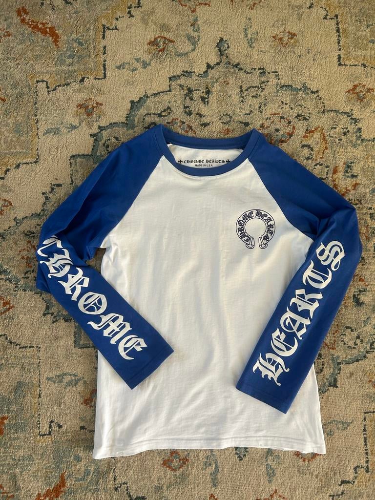 Chrome Hearts Raglan T-shirt Blauw/Wit Maat M, Kleding | Heren, Ophalen of Verzenden, Zo goed als nieuw, Maat 48/50 (M), Blauw