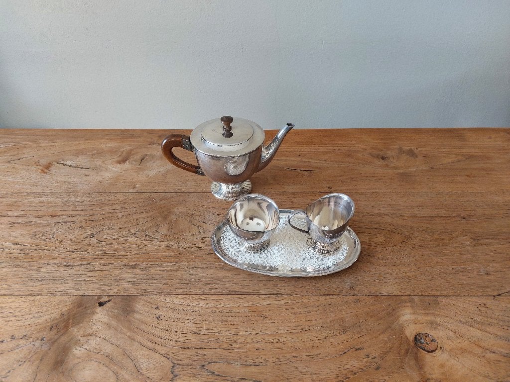 Douwe Egberts Theeservies verzilverd., Gebruikt, Overige merken, Ophalen of Verzenden, Metaal