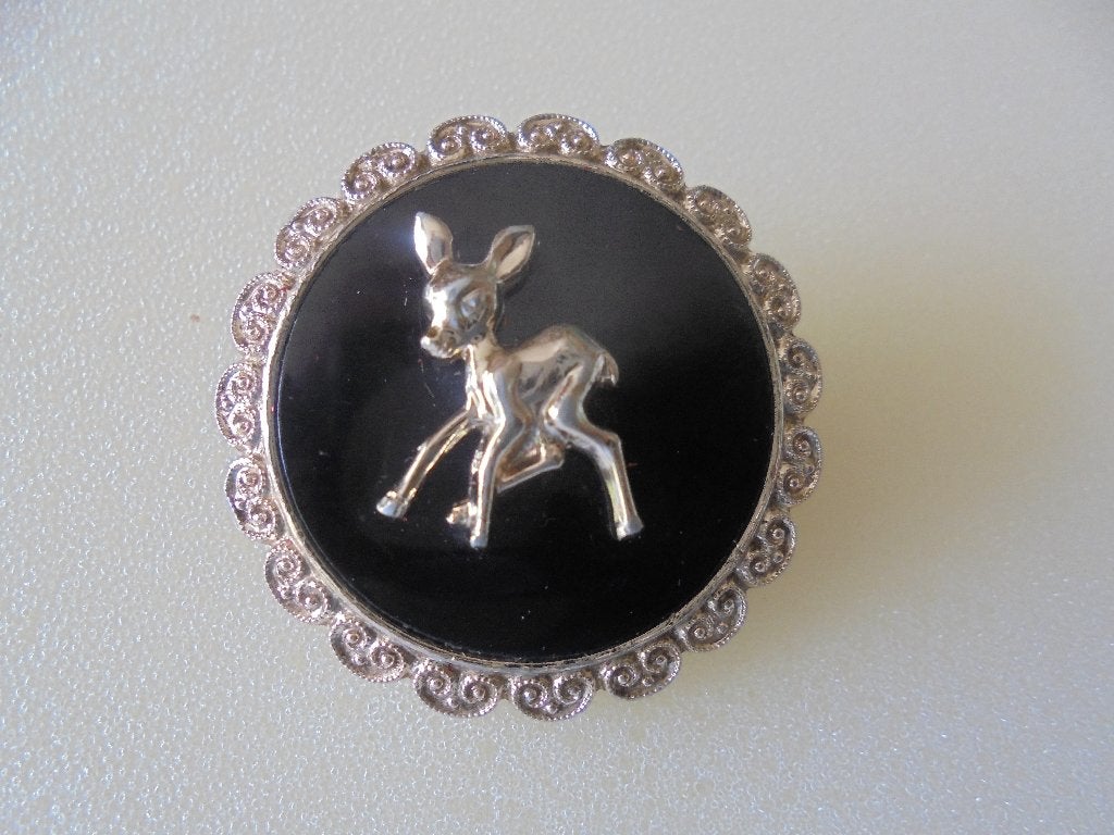 Vintage broche bambi, Ophalen of Verzenden, Zo goed als nieuw, Zwart, Overige materialen