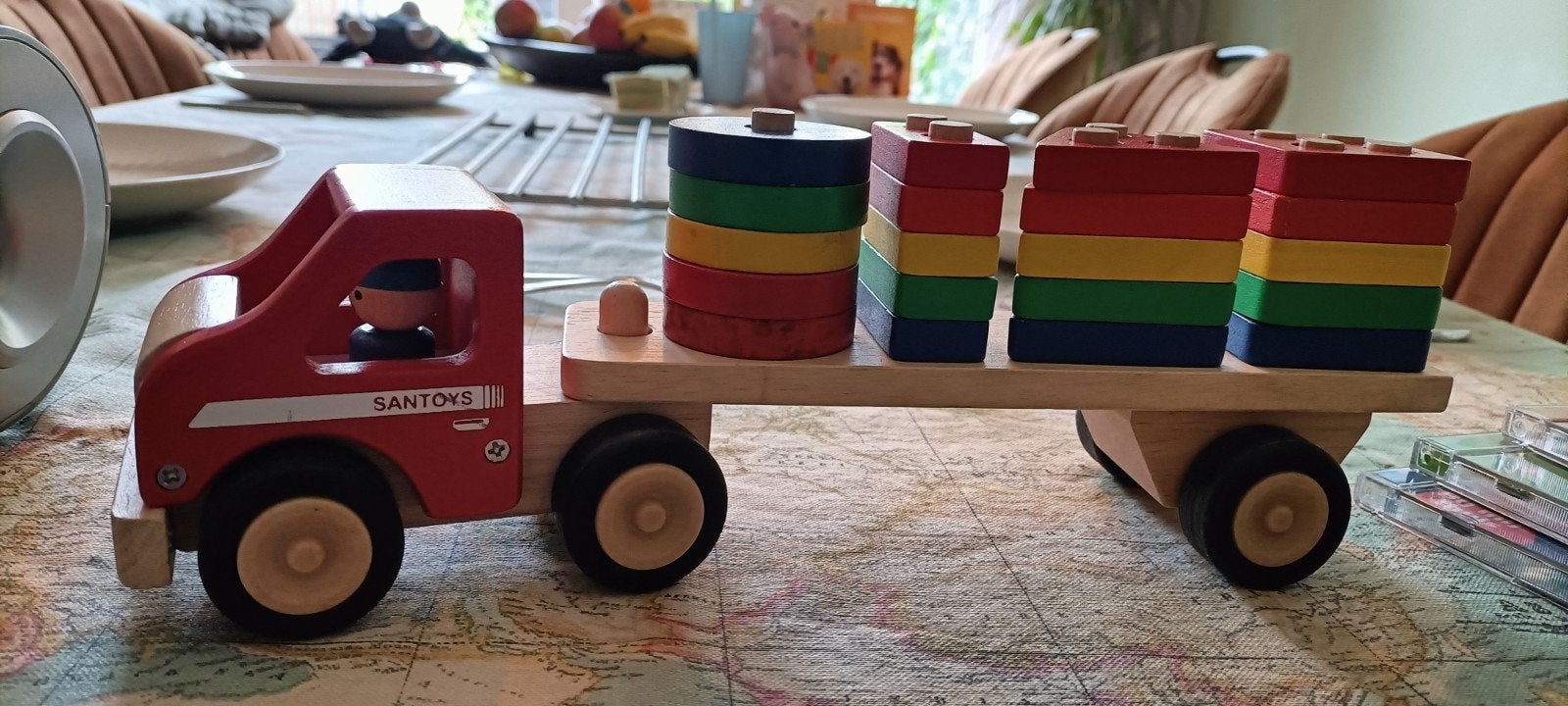 Santoys houten vrachtwagen met geometrische vormen., Ophalen of Verzenden, Gebruikt