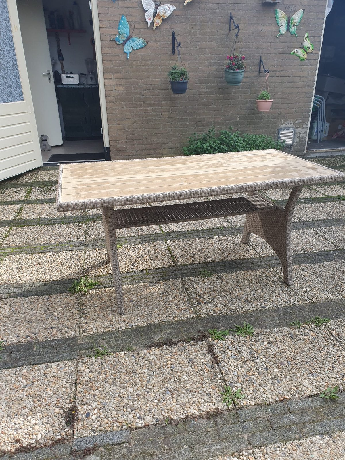 Tuin tafel riet met hout, Tuin en Terras, Ophalen, Hout