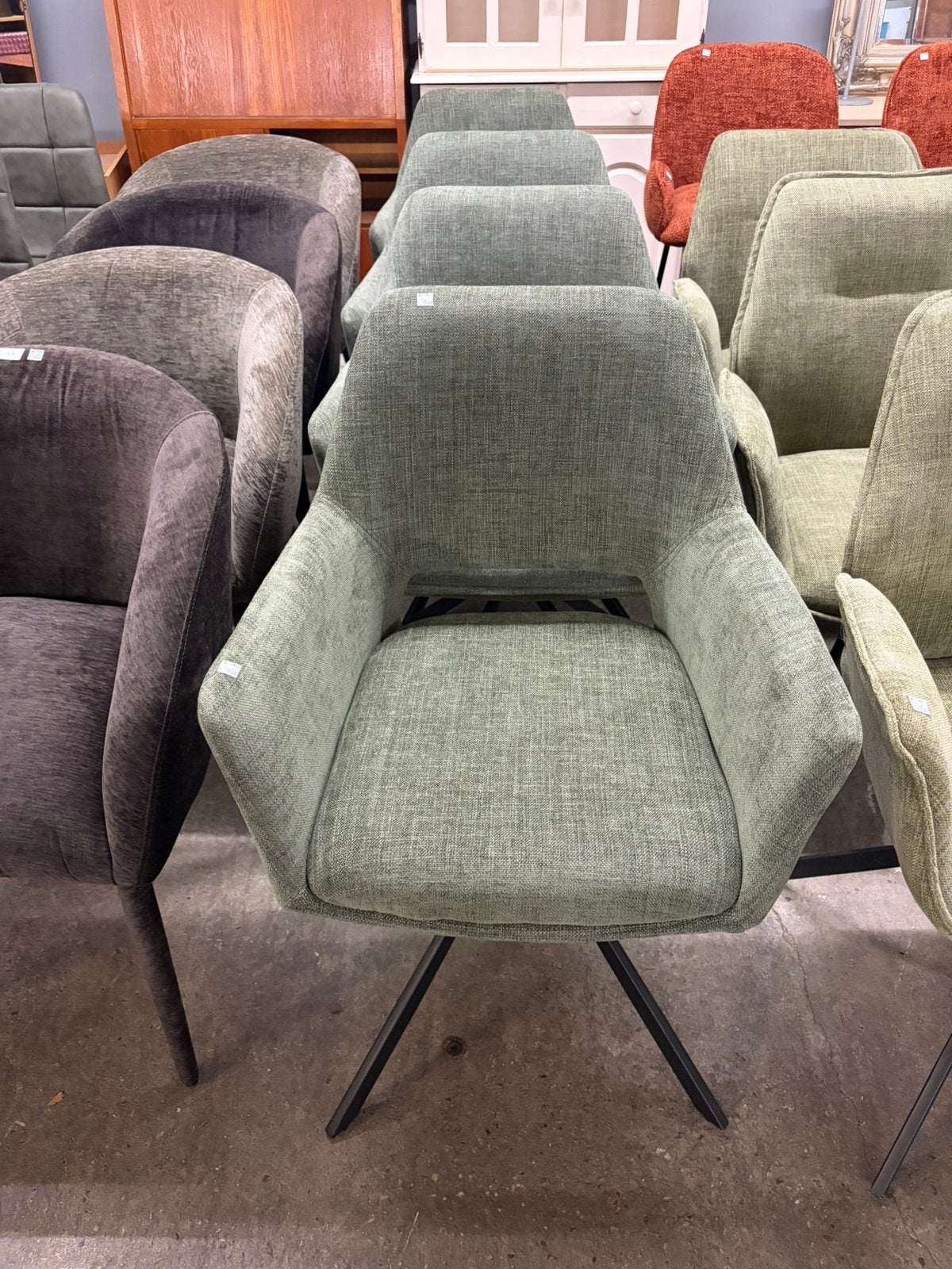 4 groene stoffen draai eetkamerstoelen- Nieuw!, Ophalen, ., ., Eén