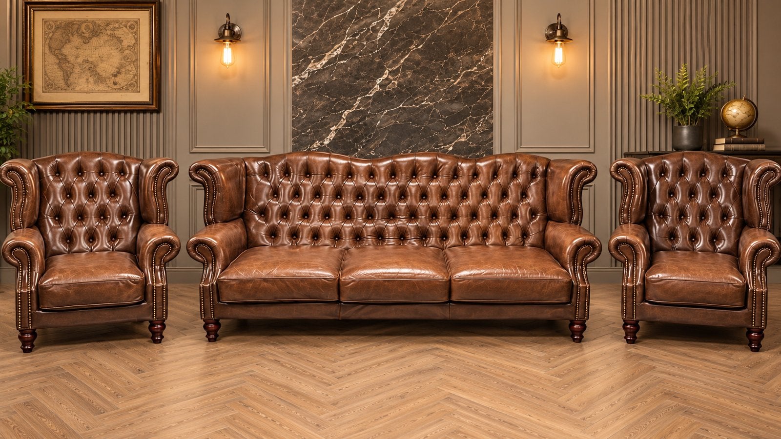 Klassieke Chesterfield Lederen Set 3 + 1 + 1 !!!!, Huis en Inrichting, Ophalen of Verzenden, Zo goed als nieuw, 75 tot 100 cm
