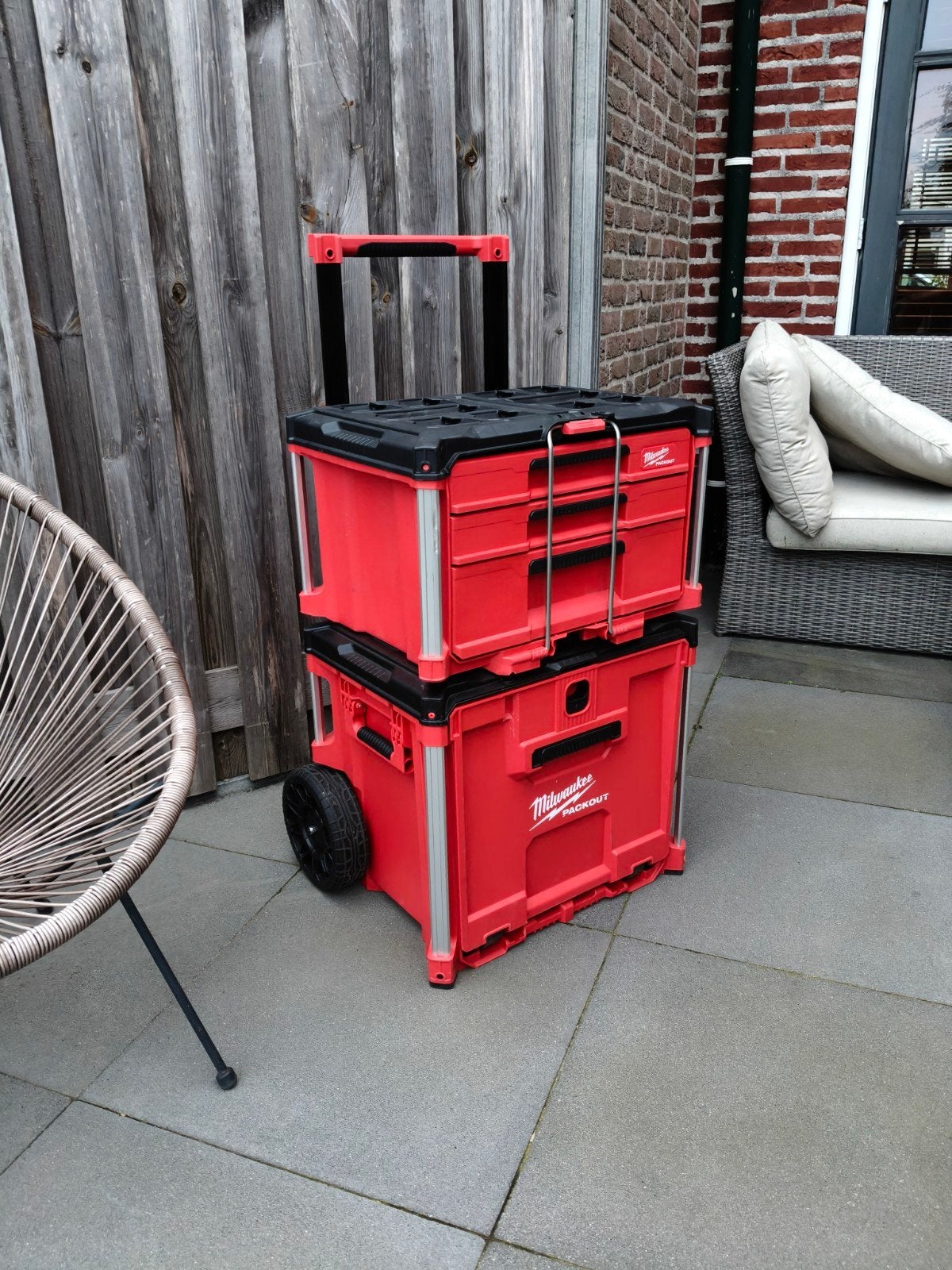 Amerikaanse Milwaukee PACKOUT trolley met lade + 3 ladebox, Ophalen of Verzenden, Nieuw