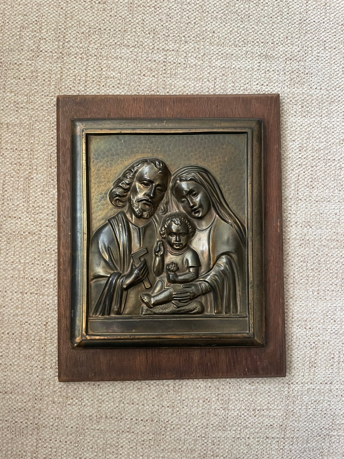 Vintage Bronzen Reliëf "Heilige Familie" – West Germany, Verzamelen, Ophalen, Zo goed als nieuw